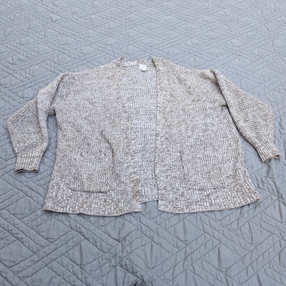 A New Day Beige Marled Knit Cardigan Sweater Women Medium Open Front - Picture 1 of 4